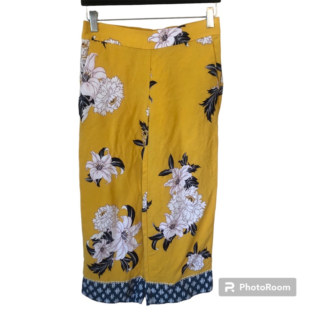 Loft Women’s Size XS Pants Wide Leg Pull On Cropped Tropical Floral Hawaiian